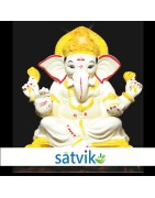 Satvik Eco Painted White Eco Friendly Clay Ganesh Idols- 18 inches (012), Made of Clay
